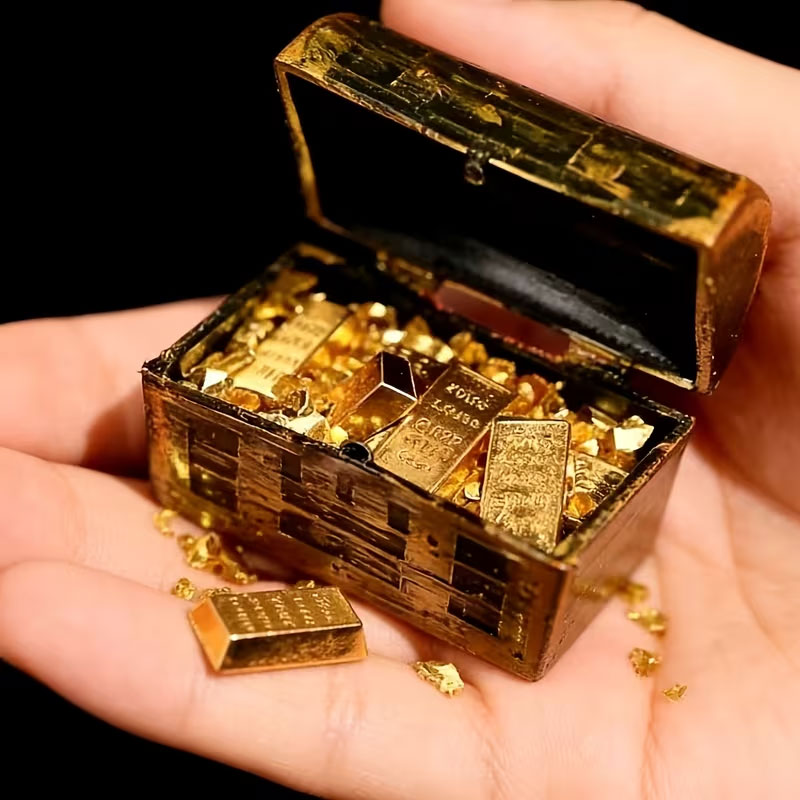 Planted Aquarium Models - 1 set mini-piratenschatkisten met gouden munten